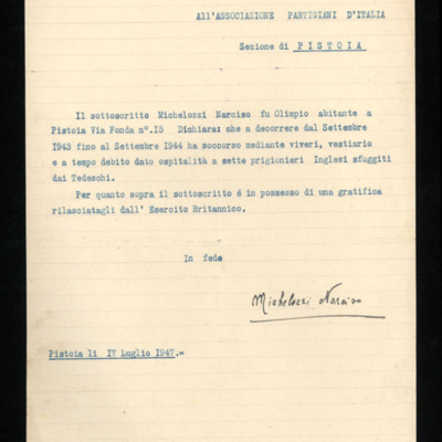 Statement of Narciso Michelozzi about some Allied prisoners